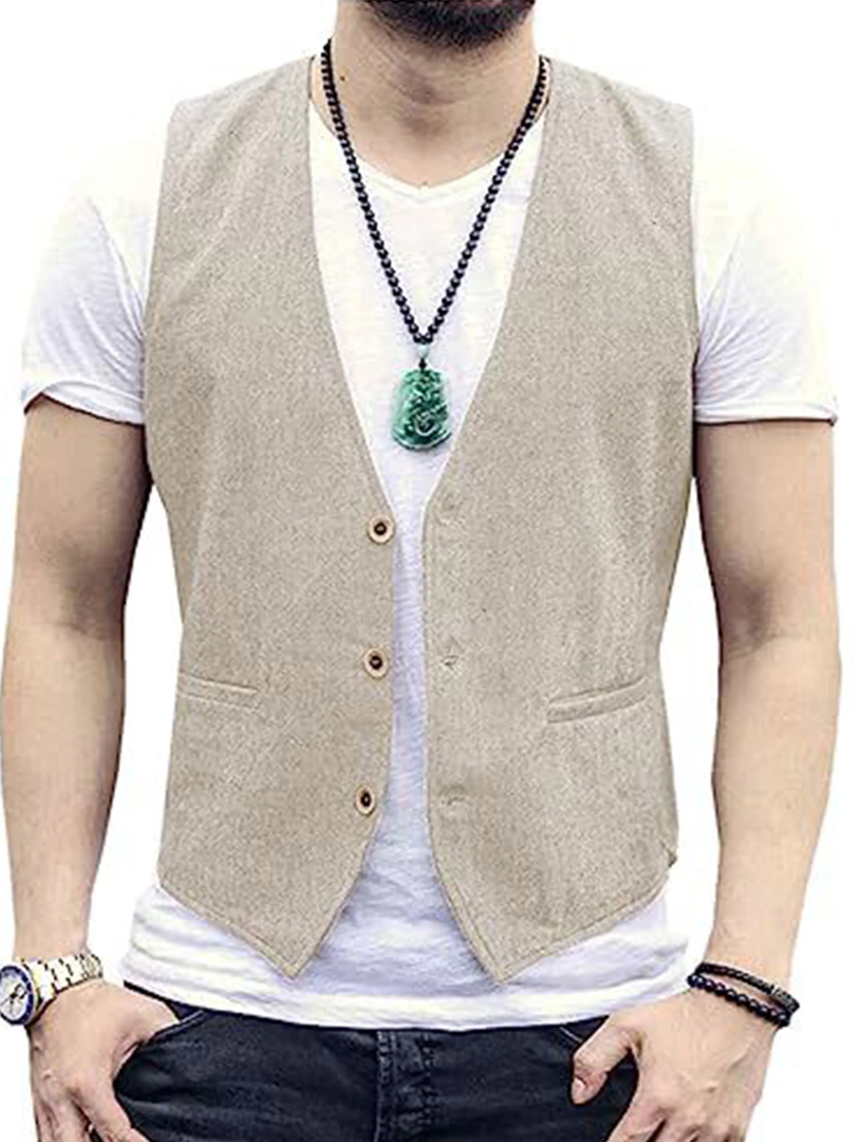 Cotton Linen Lightweight Cool Casual Vest