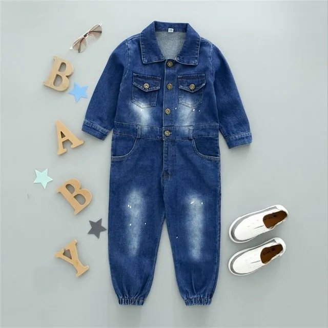 Denim Baby Romper Jumpsuit for Boy Girls 1-8 Years old