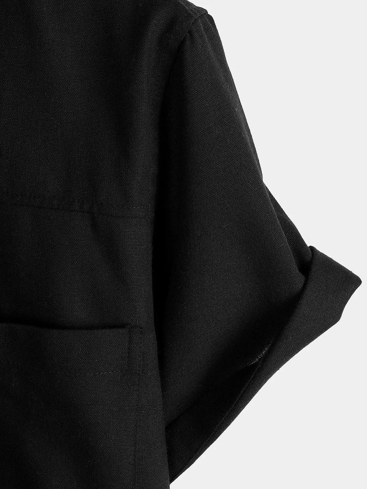 Men's Cotton & Linen Chest Pockets Solid Color Short Sleeve Shirt