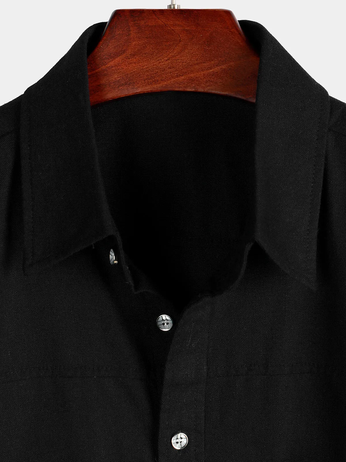 Men's Cotton & Linen Chest Pockets Solid Color Short Sleeve Shirt