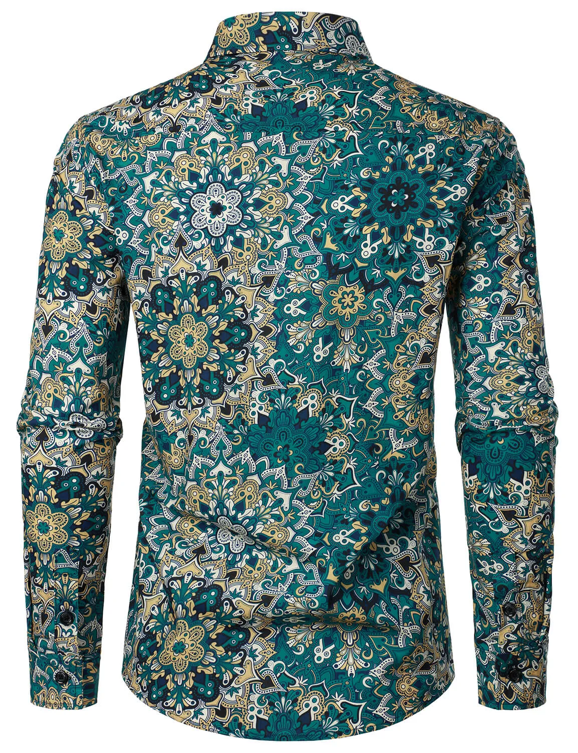 Men's Mandala Print Cotton Button Up Long Sleeve Dress Shirt