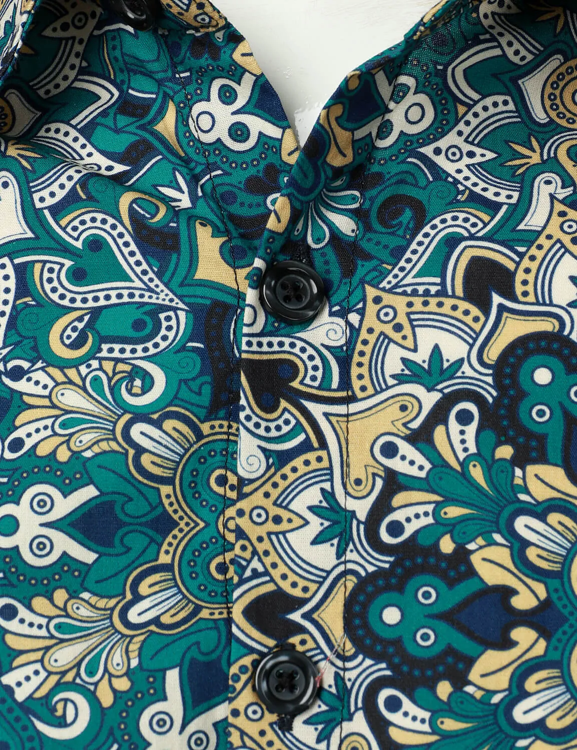 Men's Mandala Print Cotton Button Up Long Sleeve Dress Shirt