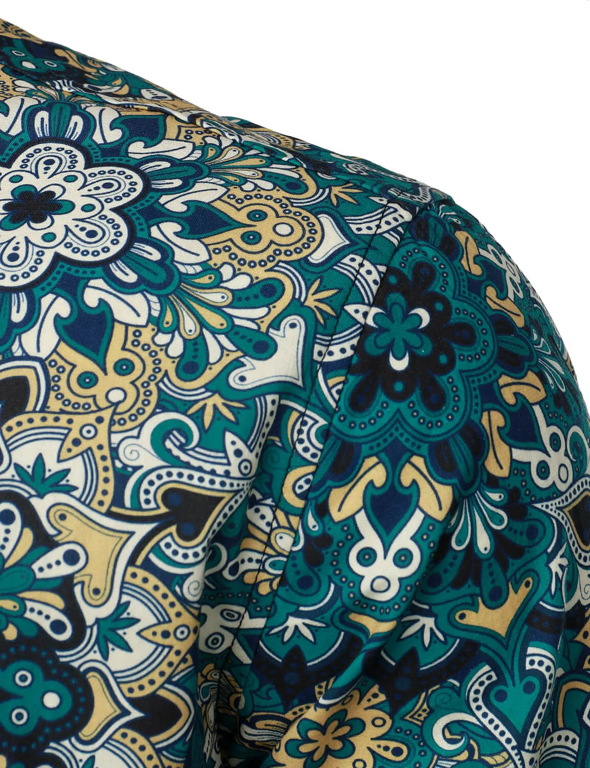 Men's Mandala Print Cotton Button Up Long Sleeve Dress Shirt