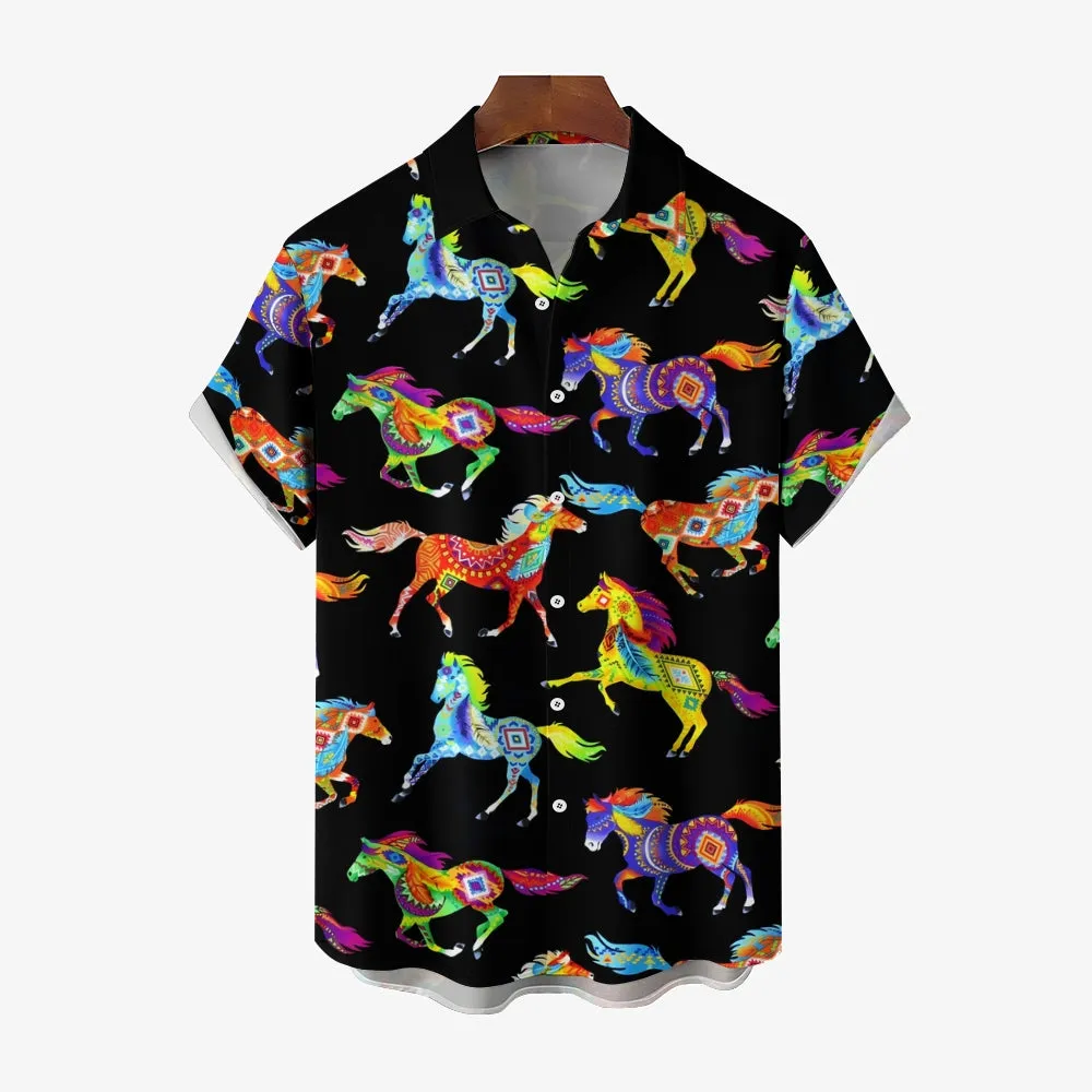 Men's Running Horse Art Print Casual Short Sleeve Shirt 2404000064