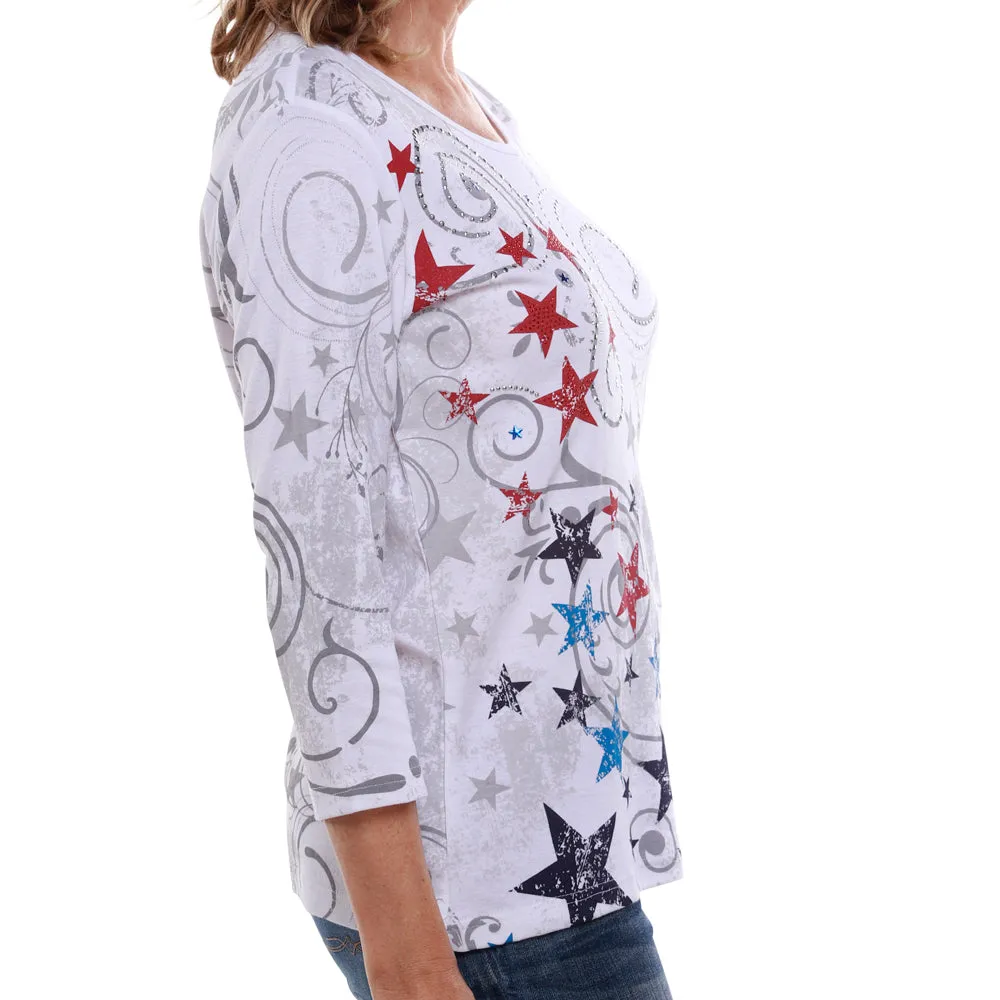 Women's Star Spangled 3/4 Sleeve Top
