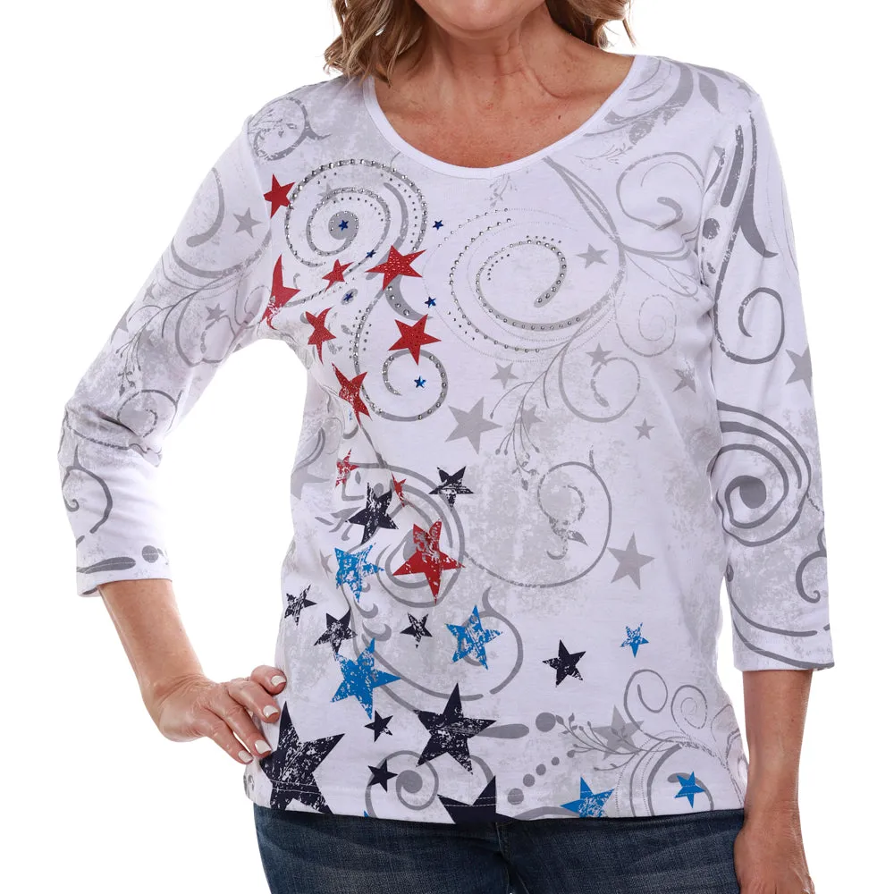 Women's Star Spangled 3/4 Sleeve Top